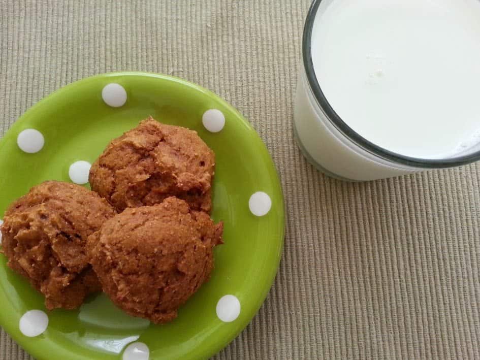Healthy Pumpkin Cookies on a plate and milk
