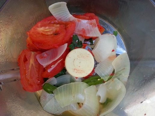 Blending salsa ingredients 
