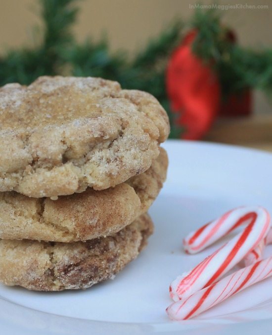 Diabetic Snicker Doodle Cookies in a plate with candy canes