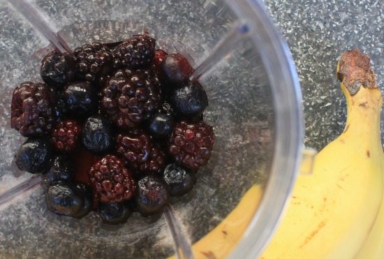Berries and bananas in a blender