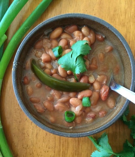 Not So Spicy Beans served with cilantro leaves
