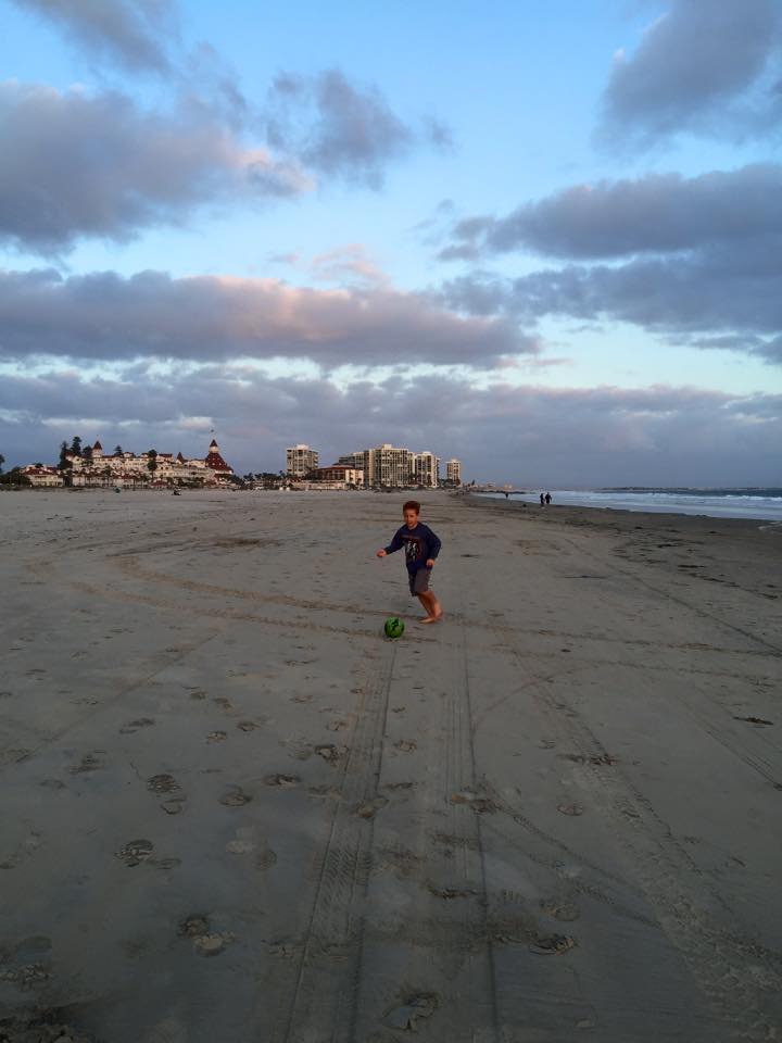 Playing soccer at Coronado Beach 