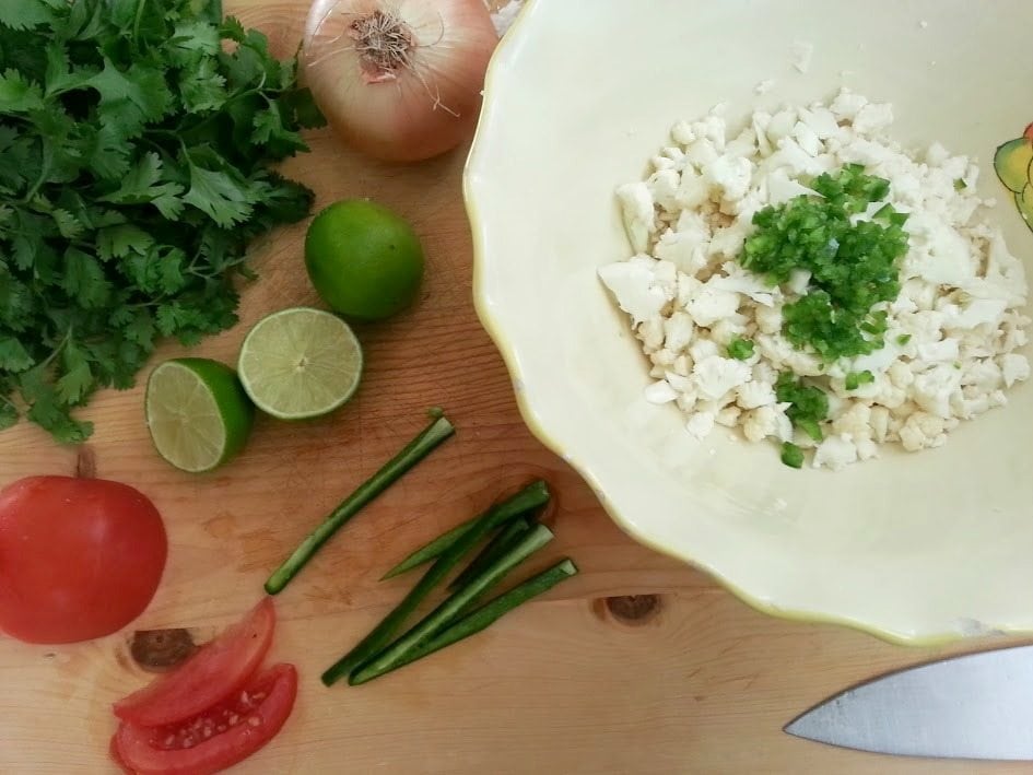 Ingredients for Fishless Ceviche - Lemon, cilantro, tomato, onions and chile