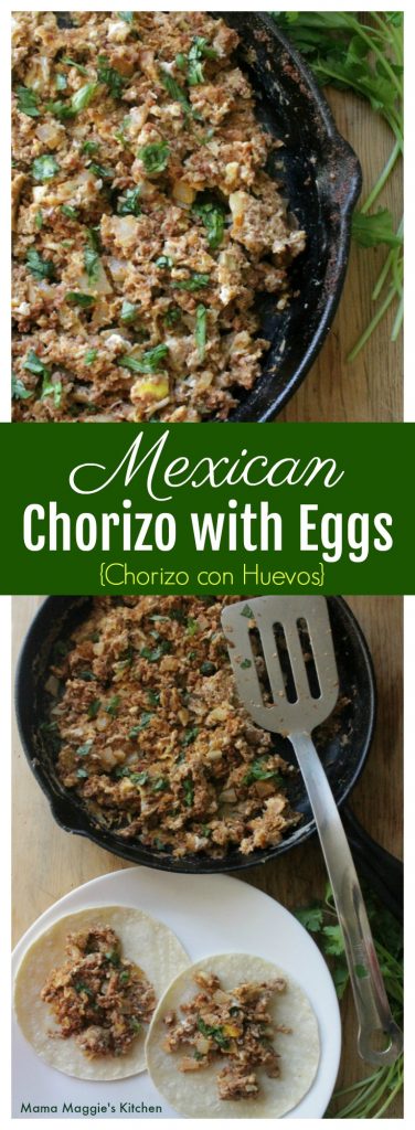 Chorizo Con Huevos - Mexican Chorizo with Eggs - pork sausage mixed with eggs. This is an easy to make breakfast or Sunday brunch recipe, and it's absolutely delicious! - by Mama Maggie's Kitchen