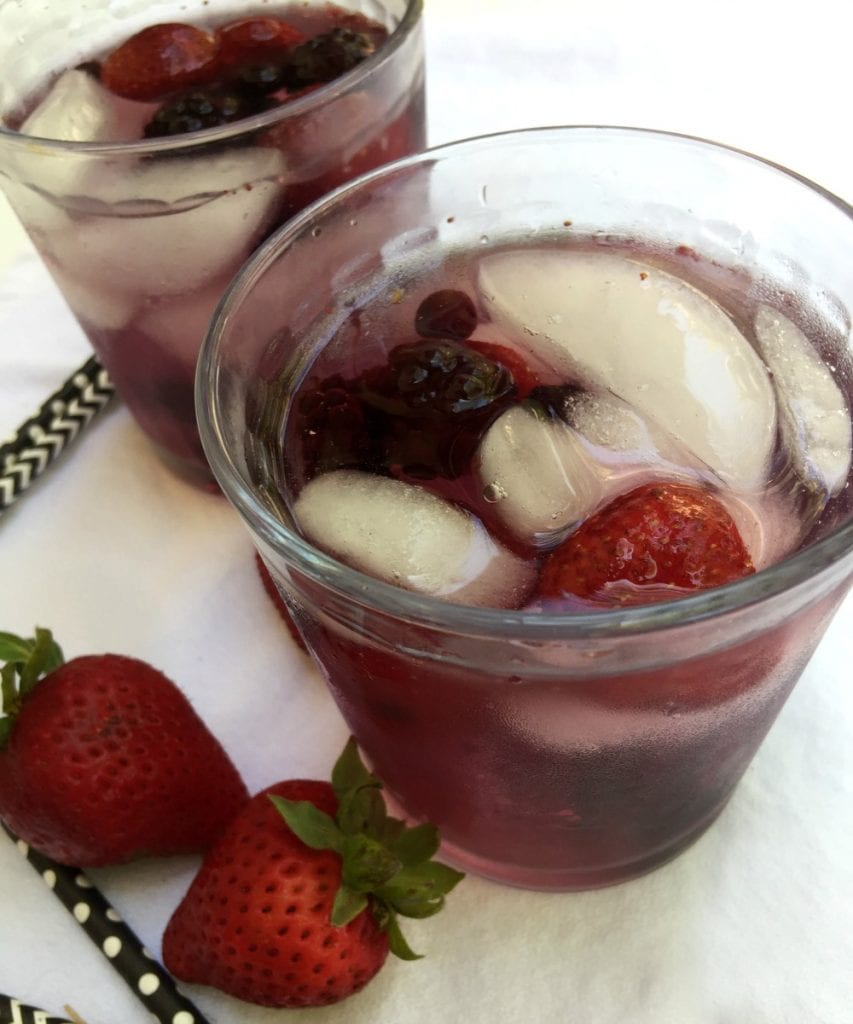 Mixed Berry Sangria served in 2 glasses with ice