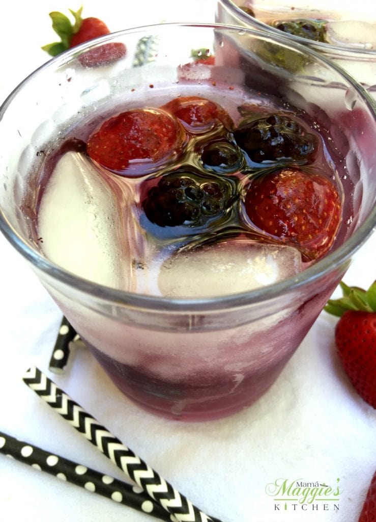 Mixed Berry Sangria in a glass with ice