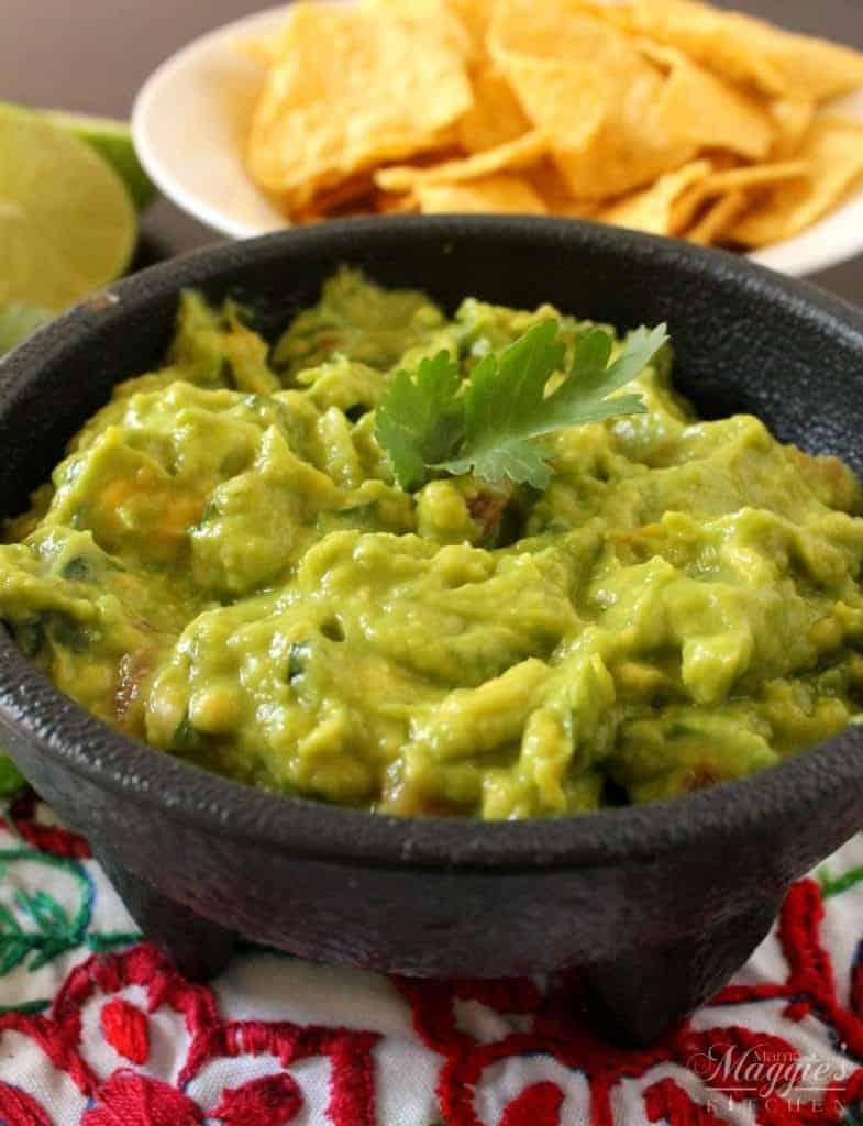 It’s not a party unless there’s a Creamy Guacamole and bag of chips on the table. Always a crowd pleaser, always yummy. By Mama Maggie’s Kitchen
