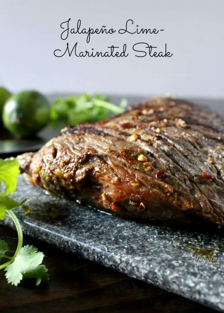 Jalapeño Lime Marinated Steak is juicy and full of delicious flavors. One bite and it will send you back to grilling on warm summer days. By Mama Maggie’s Kitchen 