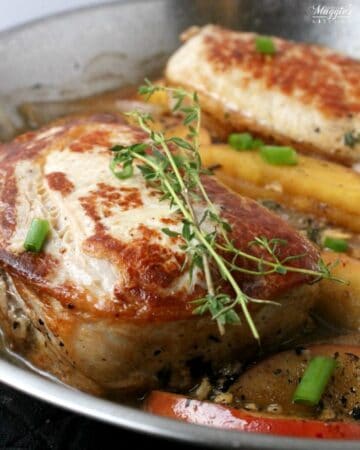 Skillet Pork Chops with Apples and Onions - an easy-to-make recipe that’s delicious and yummy. This German American dish is perfect for fall and those who are fans of easy cleanup. (raises hand) - by Mama Maggie’s Kitchen