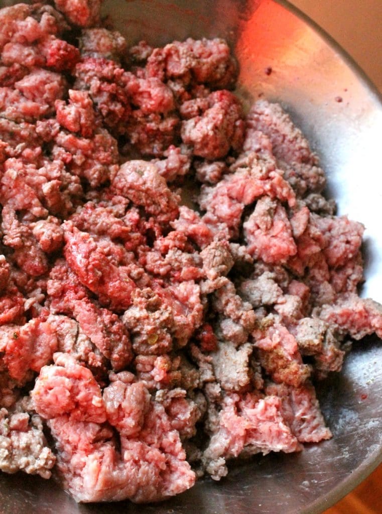 Ground beef in a skillet