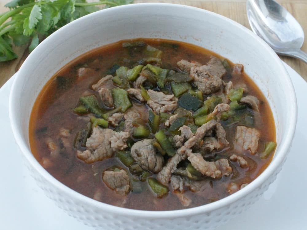 Caldillo Durangueño, a traditional beef stew from Durango, Mexico. Deep, robust, and full of delicious chile flavors. via @MamaMaggiesKitchen