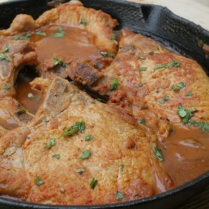 Pork Chops in Mexican Red Salsa, or Chuletas en Salsa Roja