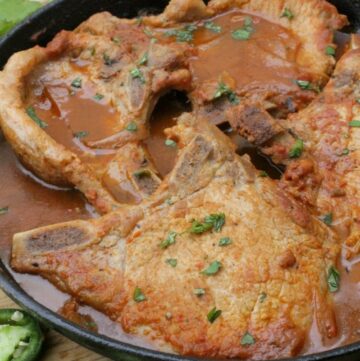 Pork Chops in Mexican Red Salsa, or Chuletas en Salsa Roja