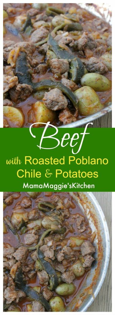 Beef with Roasted Poblano Chile and Potatoes, or Carne de Res con Rajas y Papas, is a classic Mexican recipe. This dish makes a yummy and flavorful weeknight meals. By Mama Maggie’s Kitchen
