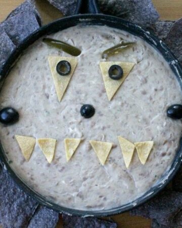 Monster Bean Dip makes a fun Halloween appetizer for easy entertaining by Mama Maggie's Kitchen