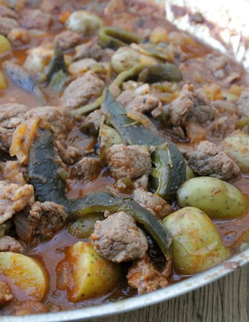 Steak with Roasted Poblano Peppers and Potatoes, or Bistec con Rajas y Papas, is a classic Mexican recipe. This dish makes a yummy and flavorful weeknight meals. By Mama Maggie’s Kitchen