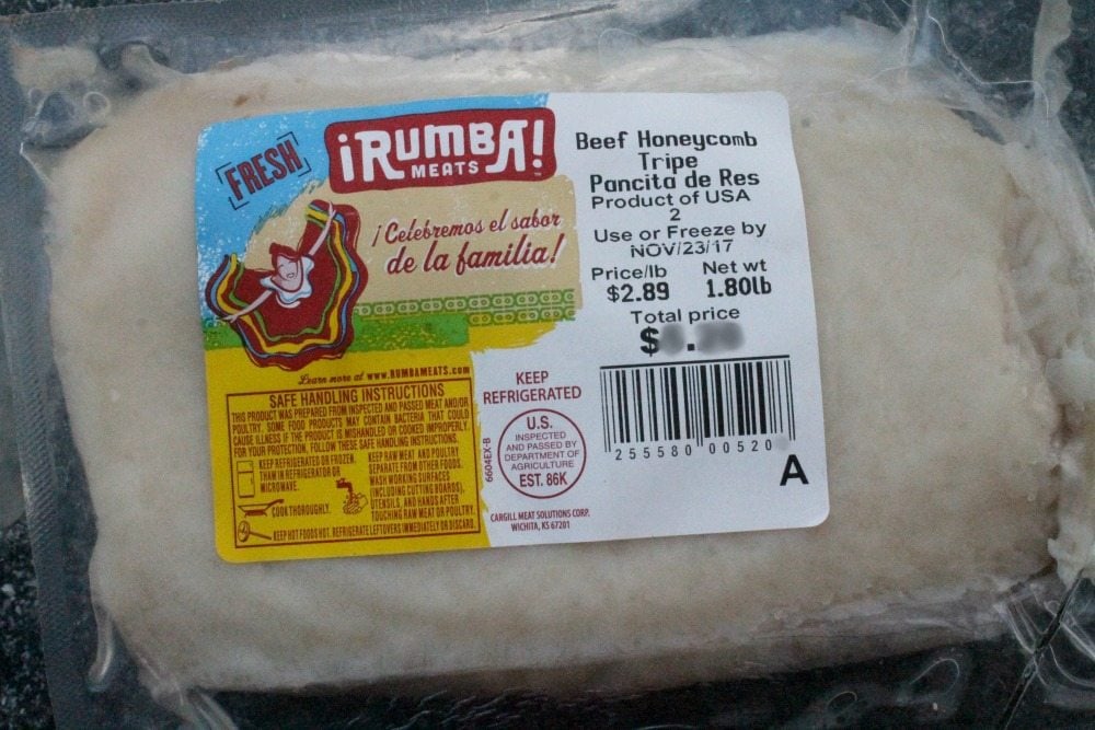 A package of Rumba Meats honeycomb tripe.