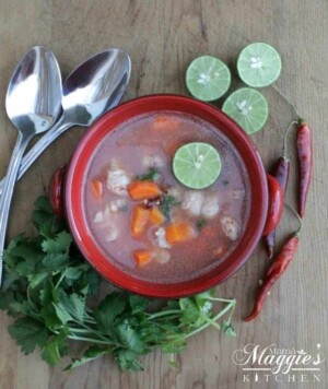 Mexican Fish Soup, or Caldo de Pescado is quick, easy, and absolutely delicious. Made in a rich broth and low in fat, it’s hard not to love a big bowl of this comforting soup. By Mama Maggie’s Kitchen
