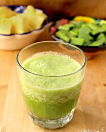 Licuado de Nopal (Cactus Pineapple Smoothie) is a yummy, healthy, and delicious drink that is said to help with weight loss, diabetics regulate their blood sugar levels, and improve digestion. By Mama Maggie's Kitchen