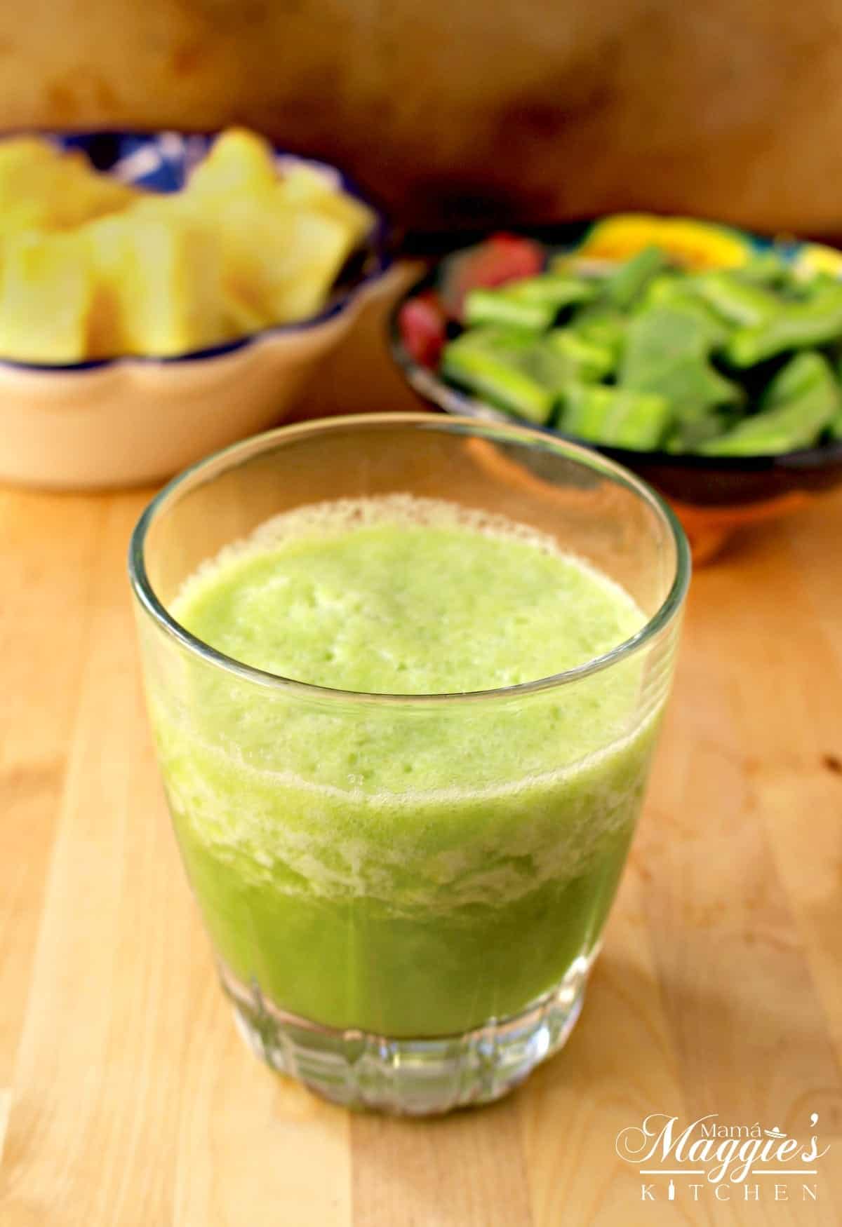 Licuado de Nopal (Cactus Pineapple Smoothie) is a yummy, healthy, and delicious drink that is said to help with weight loss, diabetics regulate their blood sugar levels, and improve digestion. By Mama Maggie's Kitchen