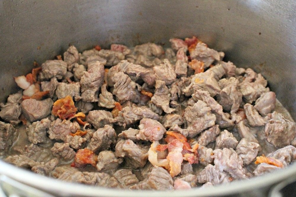 Beef and Bacon in a large pot