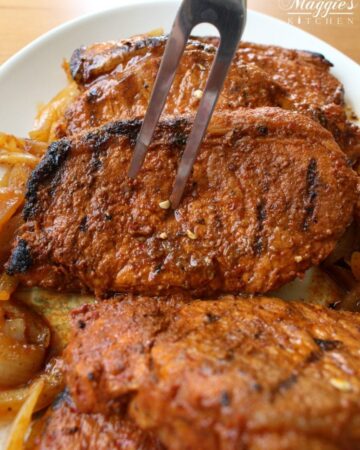 Grill fork in grilled pork chop
