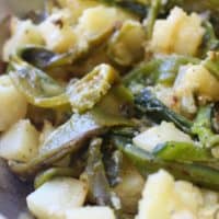 Papas con Rajas, Potatoes and Poblano Chile, in a Skillet