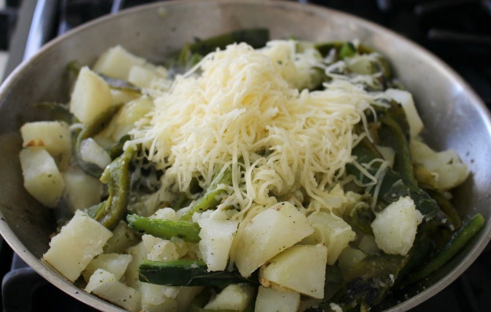 Shredded Monterey Jack Cheese with potatoes and poblano peppers