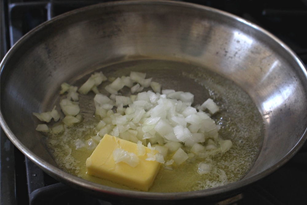 Butter and onion cooking in a skillet 