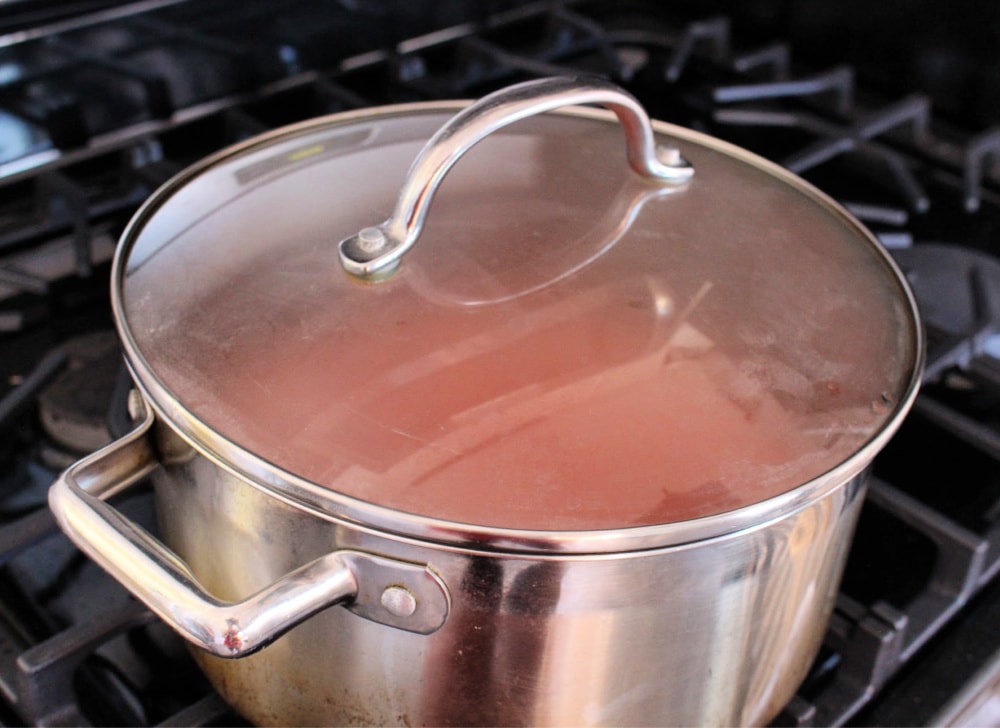 Stock pot with lid on the stove. 
