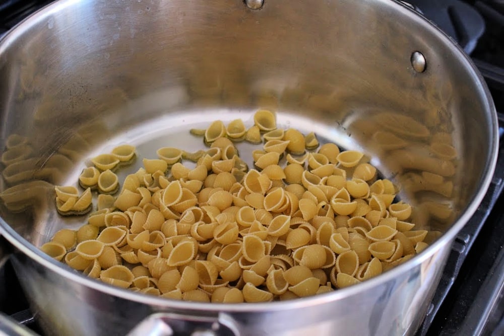 Shell Pasta in a stock pot. 