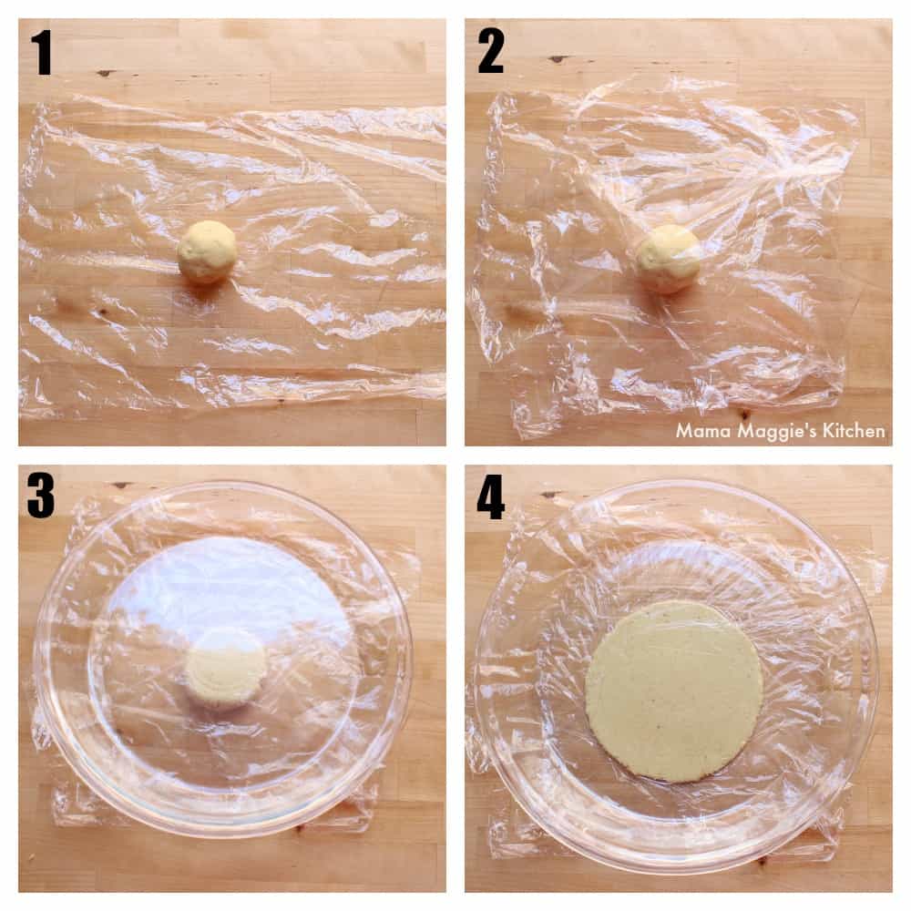 A collage showing how to make corn tortillas without a tortilla press.