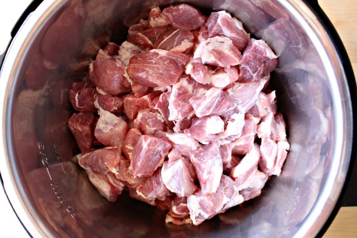Raw pork in an instant pot.