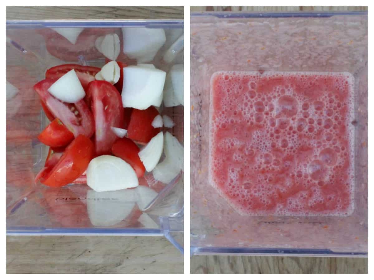 A collage showing how to make homemade tomato sauce.