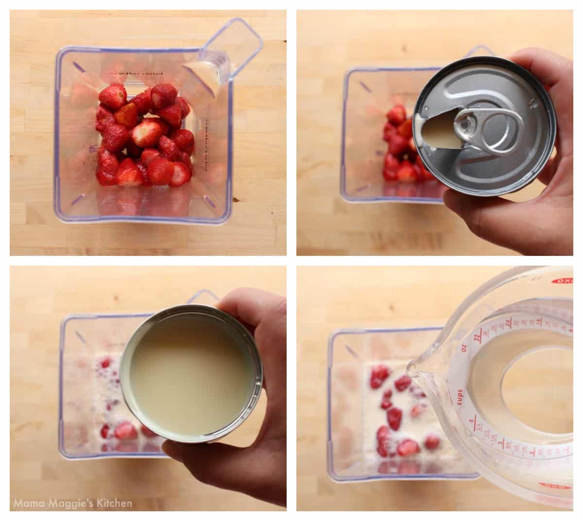 A collage showing how to make Strawberry Agua Fresca.
