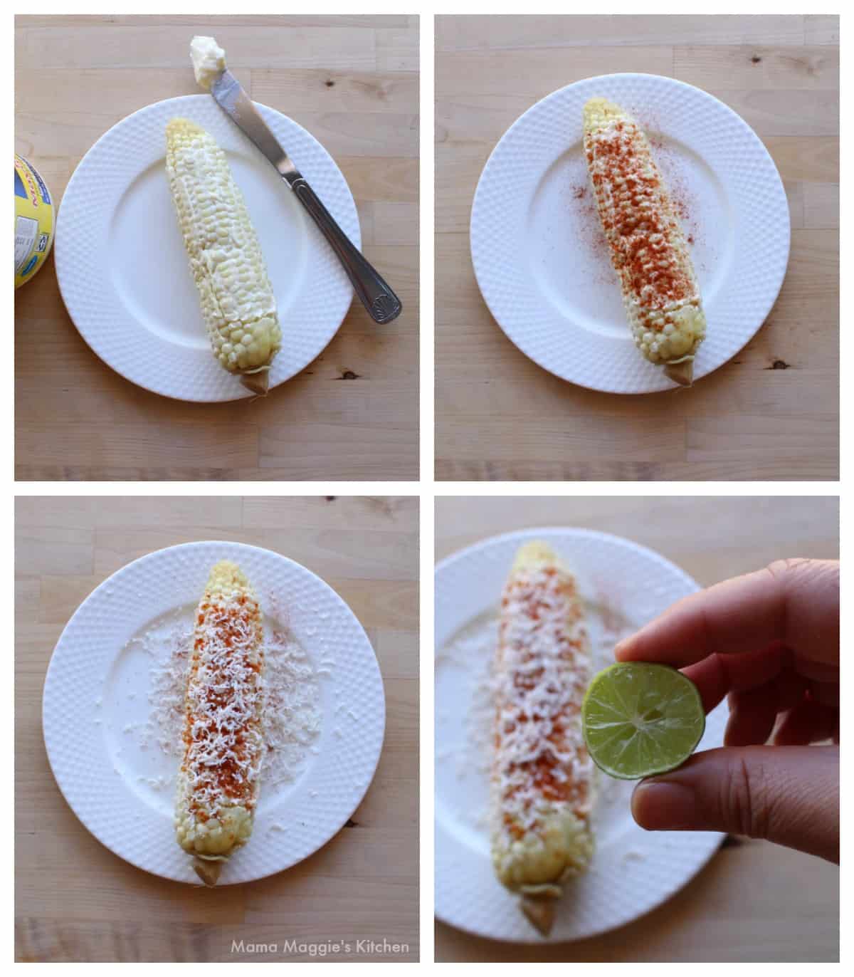 A collage showing how to make Mexican Street Corn.