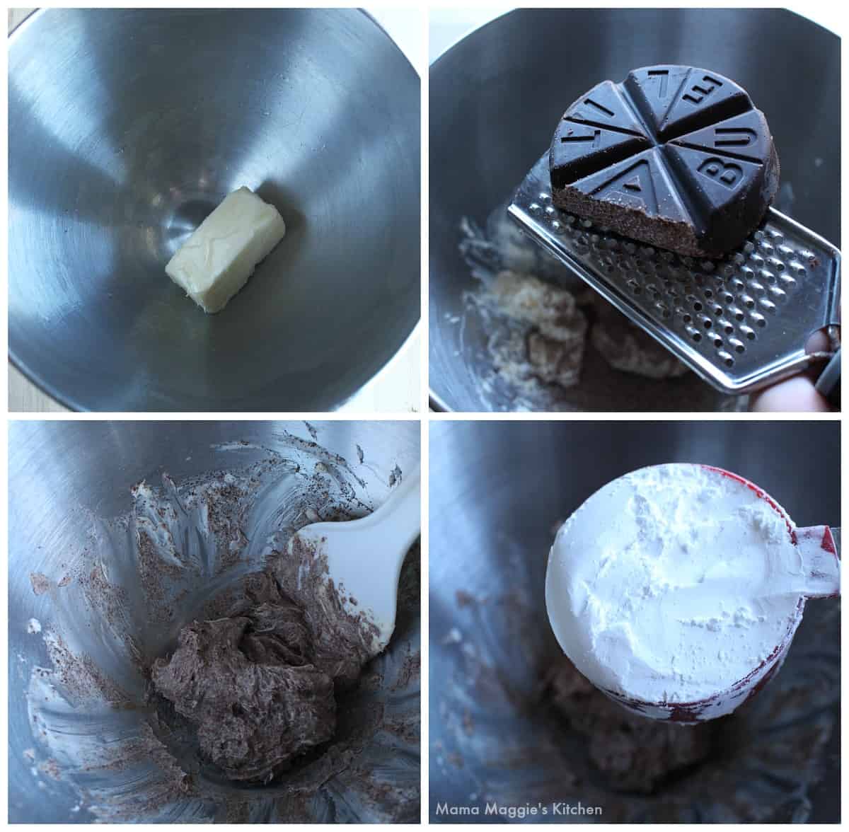 A collage showing how to make the frosting.