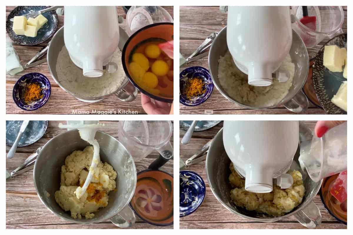 A collage showing when each of the next ingredients are added.