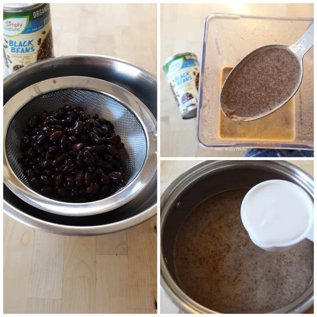 A collage showing how to make the Crema de Frijol Negro