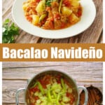 A collage of two pictures of Bacalao Navideño.