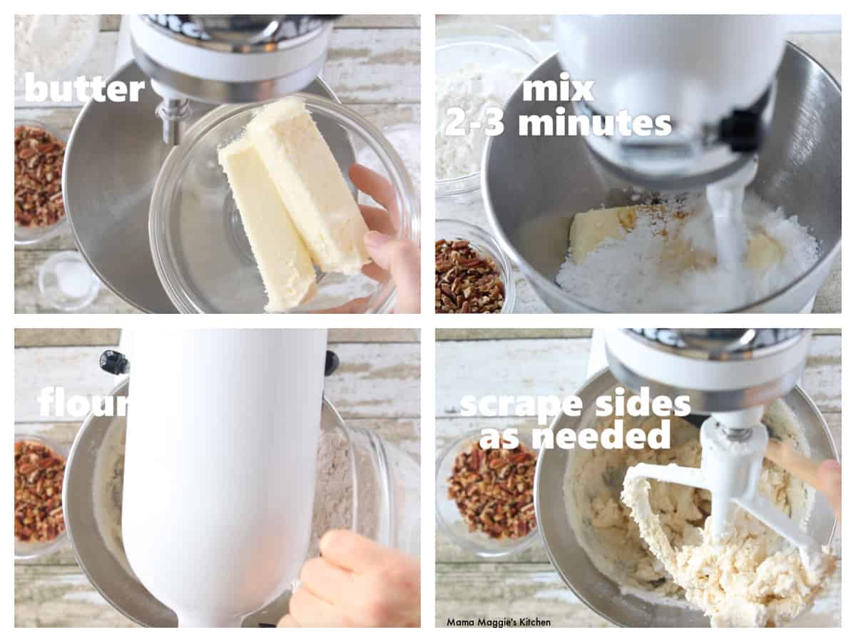 A collage showing how to make the cookie batter.