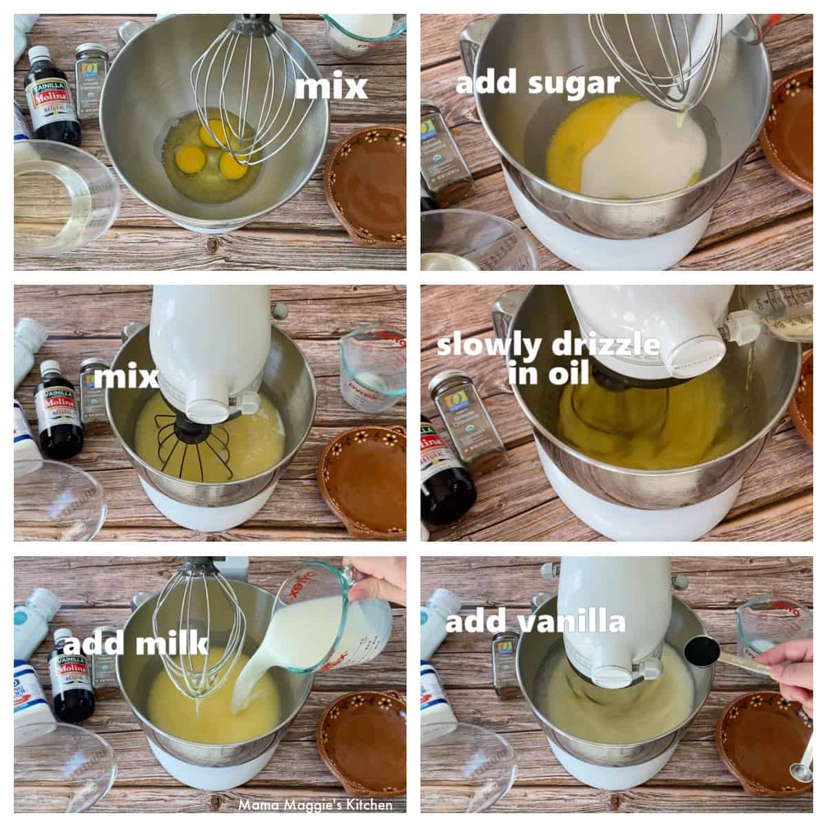 A collage showing how to make the batter for the muffins.