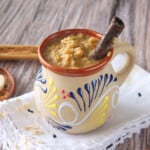 Mexican oatmeal served in a decorative Mexican clay cup.
