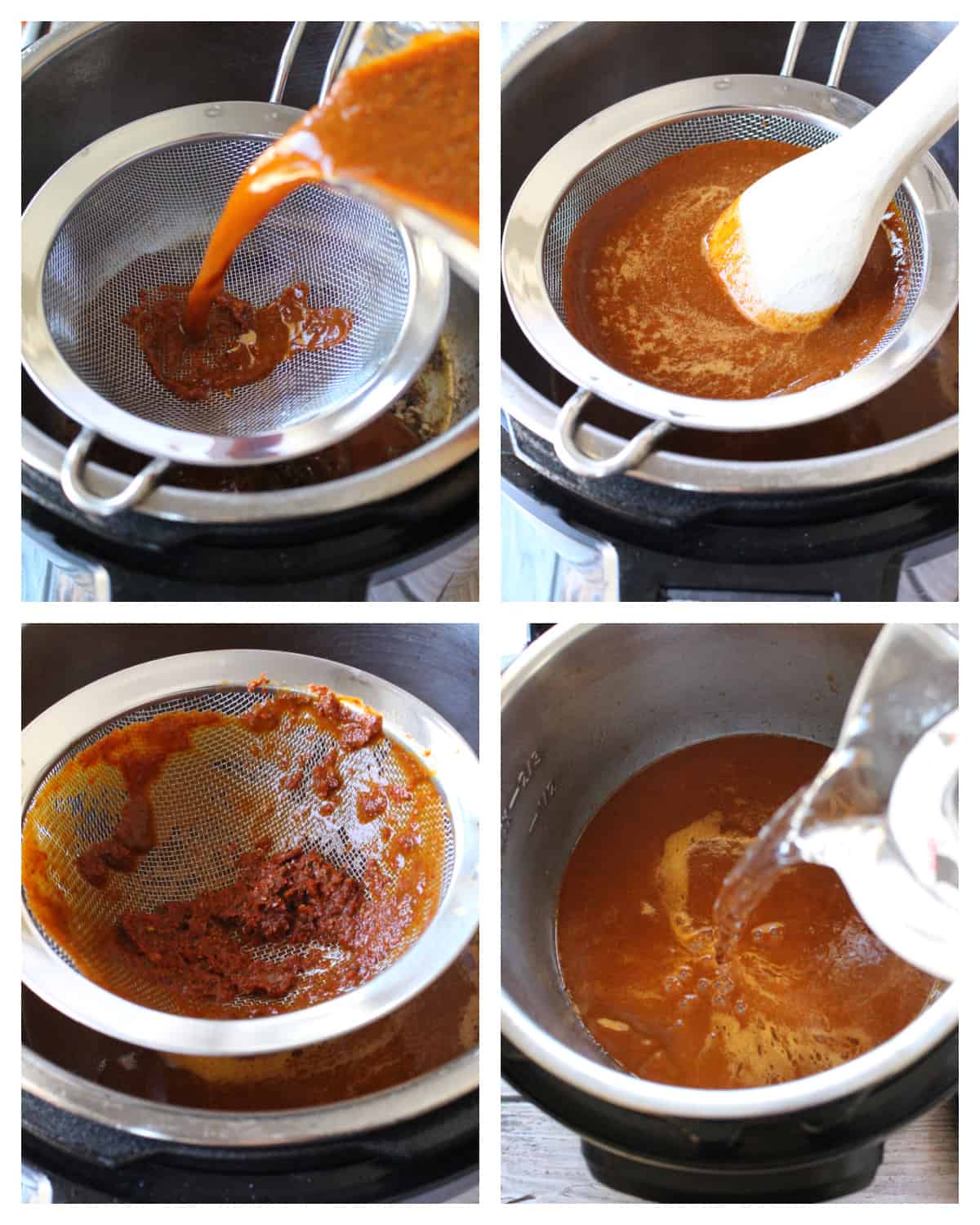 A collage showing how to make the chile sauce.