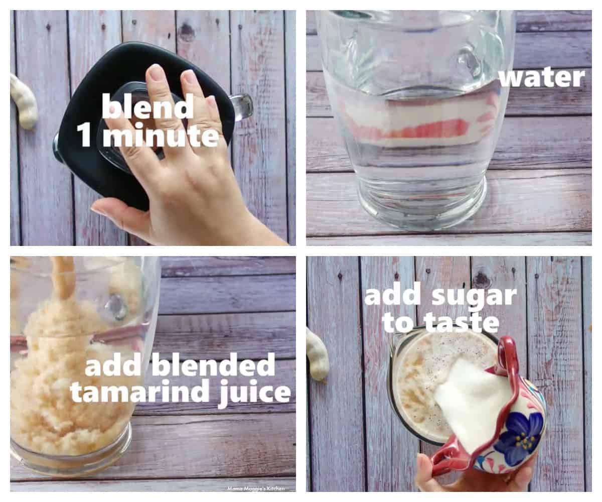 A collage showing how to make agua de tamarindo.