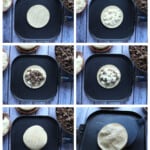 A collage showing how to assemble and cook mulitas.
