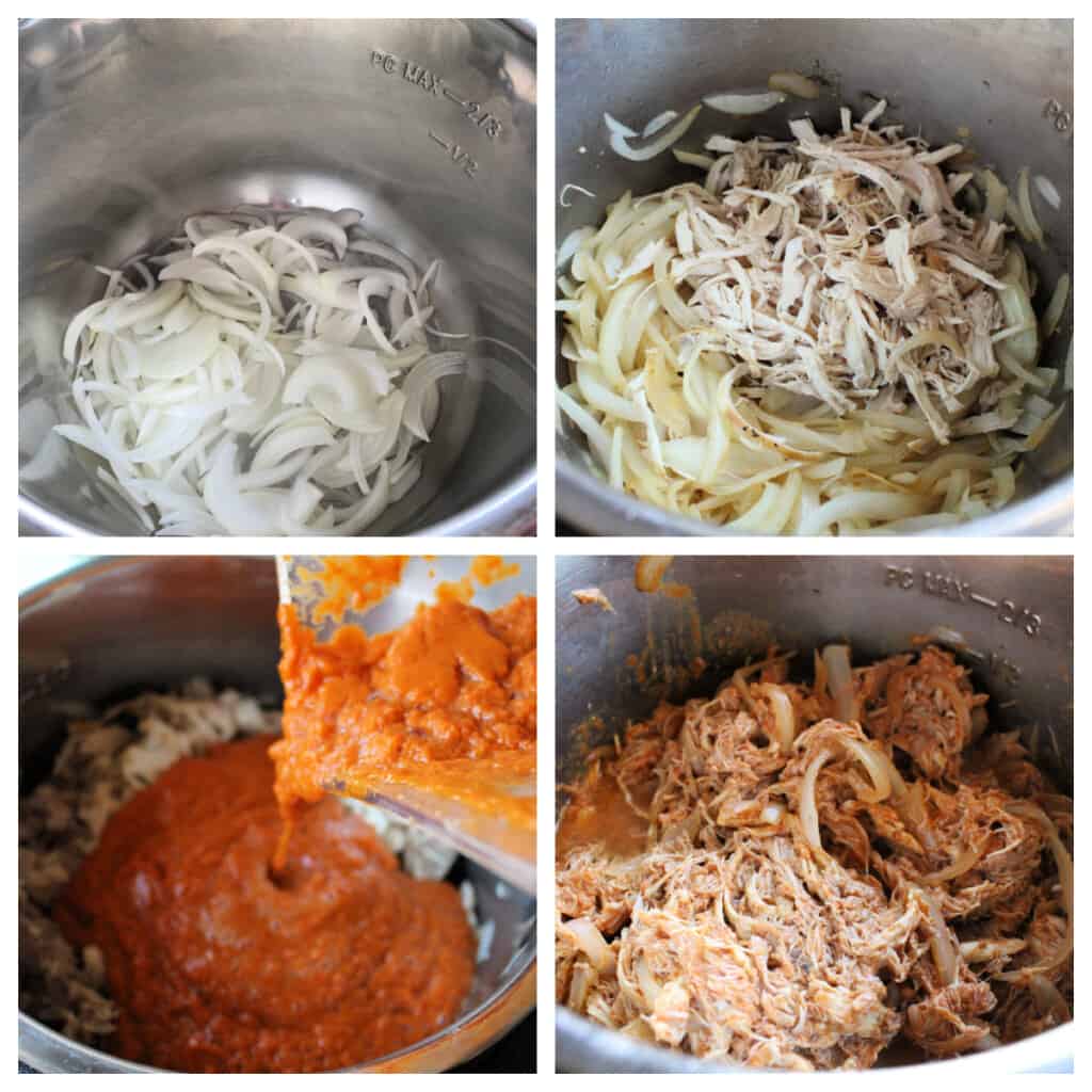 A collage showing how to make tinga in an instant pot.