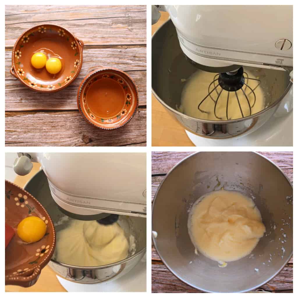 A collage showing how to whip egg whites.