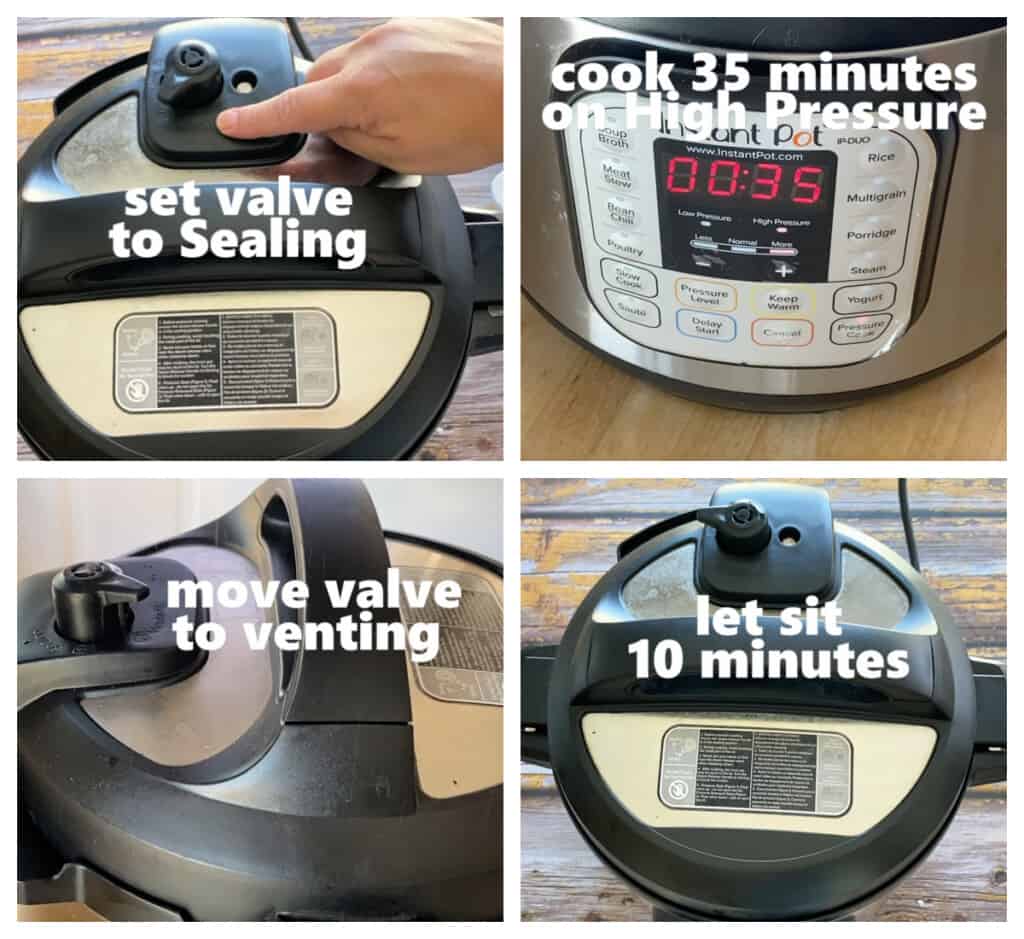 A collage showing how to cook tamales in an instant pot.