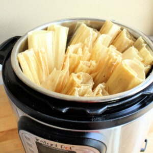 Tamales assembled and stacked in an instant pot.